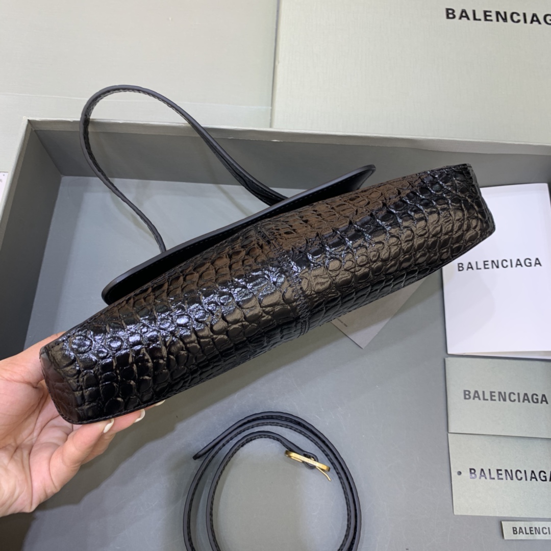 Balenciaga XX Small Flap Bag Crocodile Embossed Black